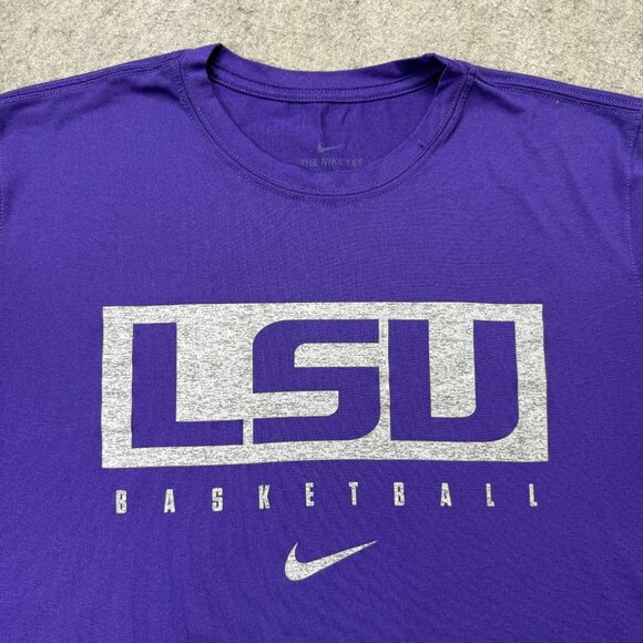 LSU Tigers Nike Shirt Men L Purple Crew Short Sleeve DRI-FIT Performance *Stains - Picture 1 of 13